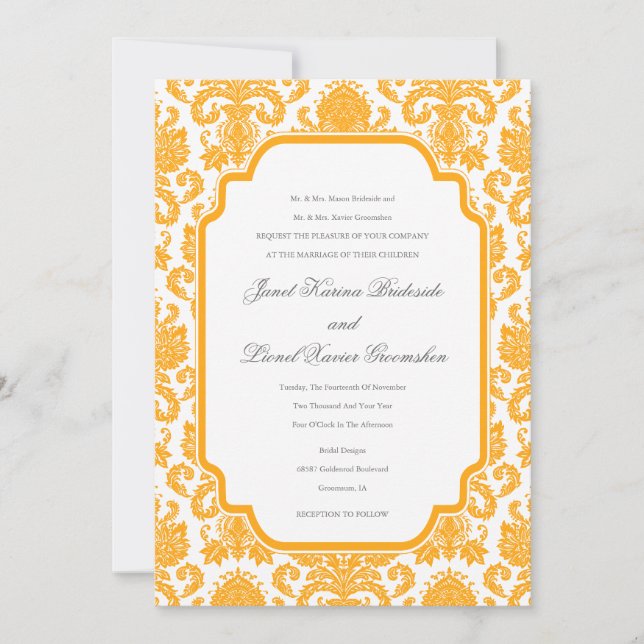 Invitation Tangerine foncée Mariage Damask Patte personnalisé (Devant)
