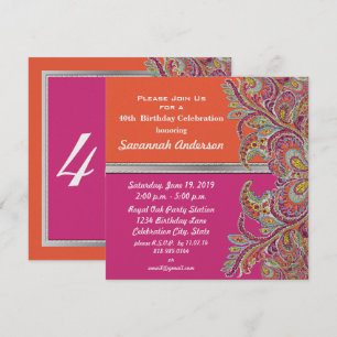Invitation Tangerine marocaine & Fuchsia 40ème anniversaire