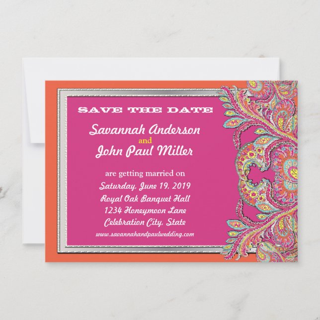 Invitation Tangerine marocaine & Fuchsia Mariage Enregistrer  (Devant)
