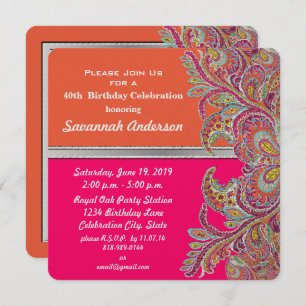 Invitation Tangerine marocaine & Hot Pink fête du 40e anniver