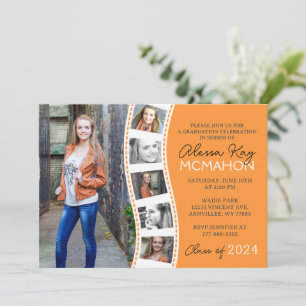 Invitation Tangerine Orange White Filmstrip Photo Graduation