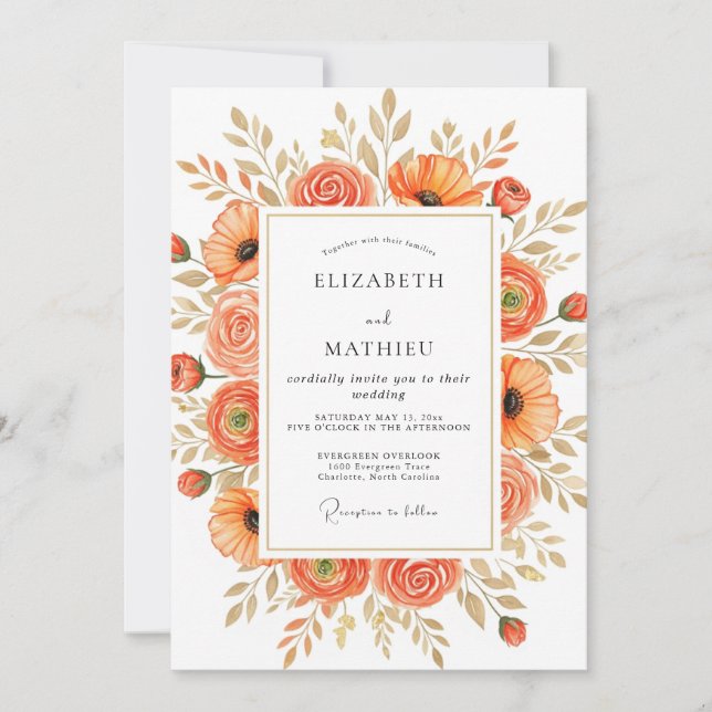Invitation Tangerine Stately Autumnal Wedding (Devant)
