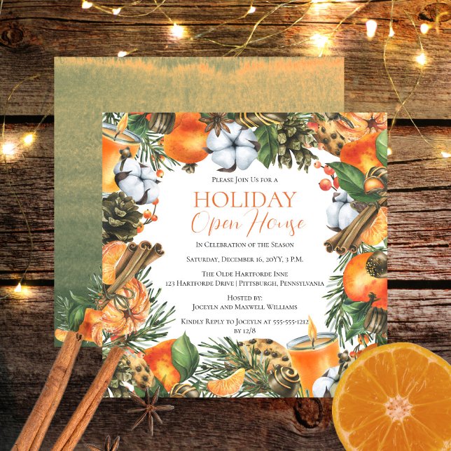 Invitation Tangerines et Pine Noël (Tangerines and Pine Christmas Holiday Open House Invitation)