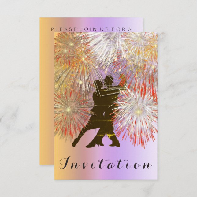 Invitation Tango Ball Carnival Dance Party Gold Ombre violet (Devant / Derrière)