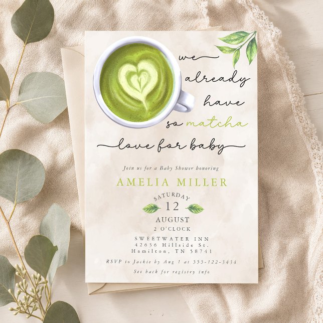 Invitation Tant d'amour Matcha pour bébé, Baby Shower (So Matcha Love For Baby, Baby Shower Invitation)