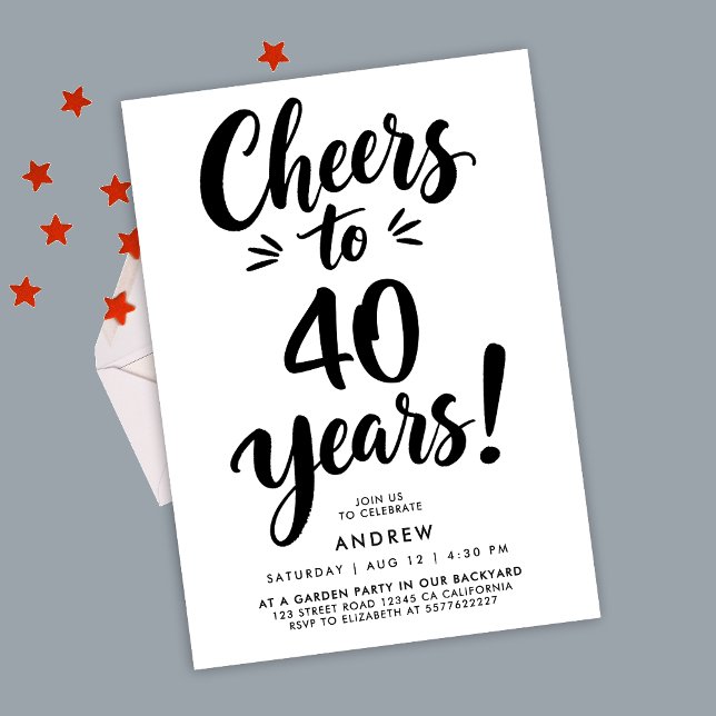 Invitation Tape-à-l'écriture Moderne Simple pour les 40 ans (Créateur téléchargé)