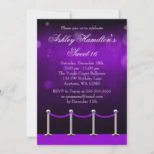 Invitation Tapis d'argent mauve Hollywood Sweet 16 Anniversai