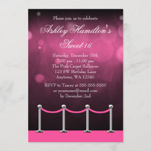 Invitation Tapis d'argent rose Hollywood Sweet 16 Anniversair