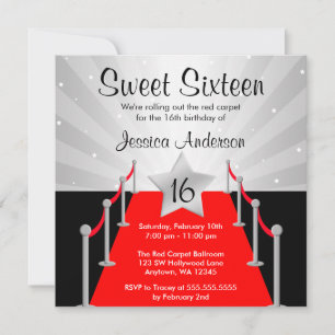 Invitation Tapis rouge Argent Hollywood Sweet 16 Anniversaire