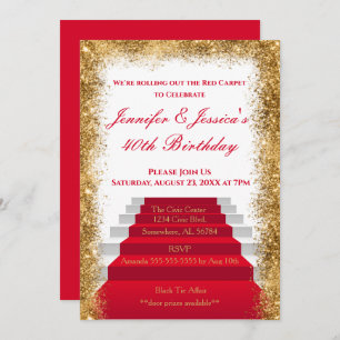 Invitation Tapis rouge blanc et or Anniversaire
