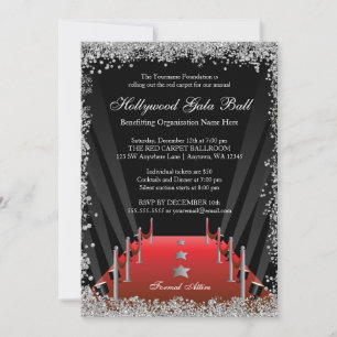 Invitation Tapis Rouge de Gala Hollywoodien Paillettes Argent