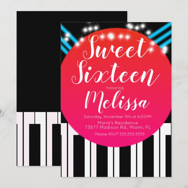Invitation Tapis Rouge De Style De Piano Musical Soirée Douze (Devant / Derrière)