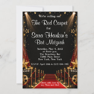 Invitation Tapis Rouge Hollywood Bat Mitzvah Anniversaire Inv