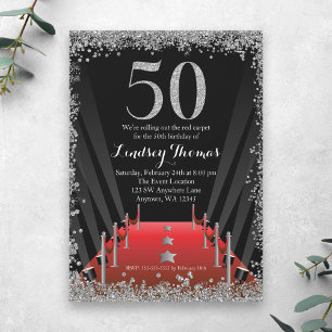 Invitation Tapis Rouge Hollywood Paillettes Argent 50e Annive