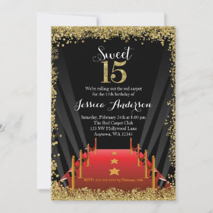 Invitation Tapis Rouge Hollywood Paillettes Douce 15 Quincean