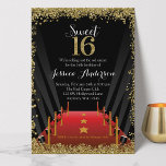 Invitation Tapis Rouge Hollywood Paillettes Sweet 16 Annivers<br><div class="desc">Nos invitations tendance sur le thème d'Hollywood pour Sweet 16 sont le choix parfait pour votre soirée glamour. Le design présente un tapis rouge, des projecteurs et une bordure de paillettes en faux or pour célébrer le passage à Sweet Seize. Votre ado se sentira comme la star du spectacle avec...</div>