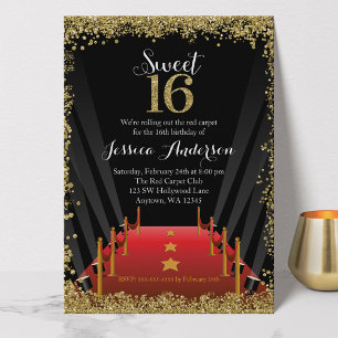 Invitation Tapis Rouge Hollywood Paillettes Sweet 16 Annivers