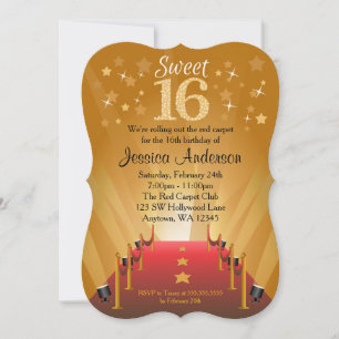 Invitation Tapis rouge Hollywood Star Sweet 16 Anniversaire