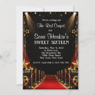Invitation Tapis Rouge Hollywood Sweet 16 Anniversaire
