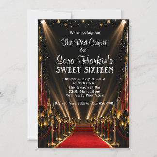 Invitation Tapis Rouge Hollywood Sweet 16 Anniversaire