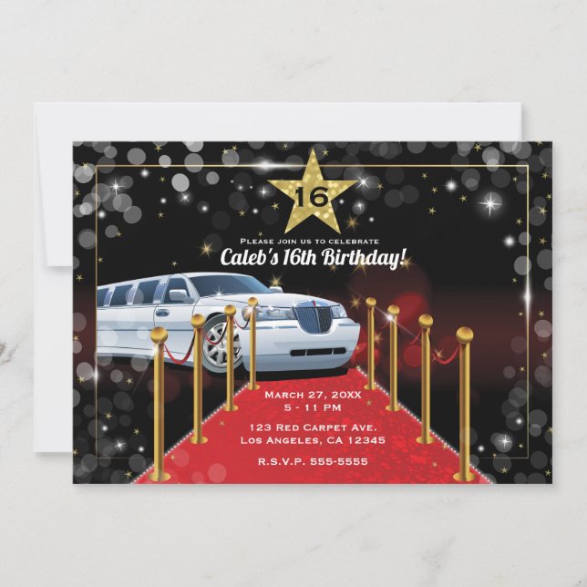 Invitation Tapis rouge limousine blanche fête d'anniversaire  (Devant)