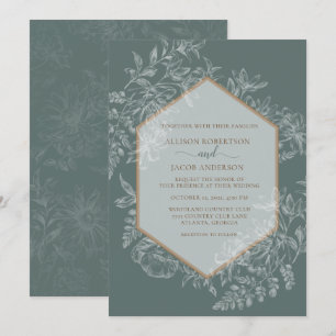 Invitation Tapisserie florale géométrique vert sauge Mariage