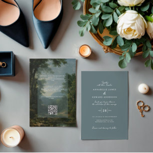 Invitation Tapisserie romantique vintage botanique bleu pouss