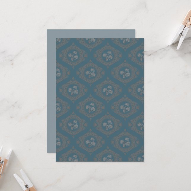 Invitation Tapisserie Turquoise imprimable Rococo Mandala Oge (Devant/Arrière en situation)
