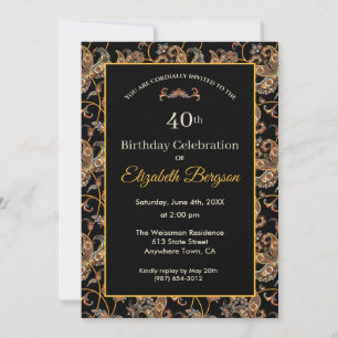Invitation Tapisserie vintage design sur Black 40e anniversai