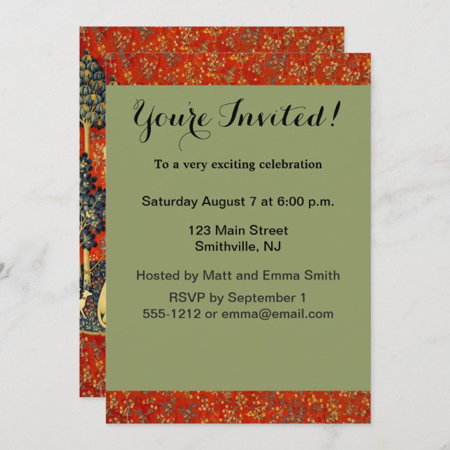 Invitation Tapisseries Unicorne Lady Legend Médiéval (Devant / Derrière)