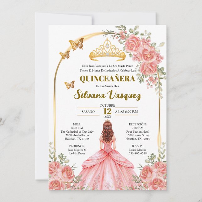 Invitation Tarjeta para Quinceañera Invitacion de quinceanera (Devant)