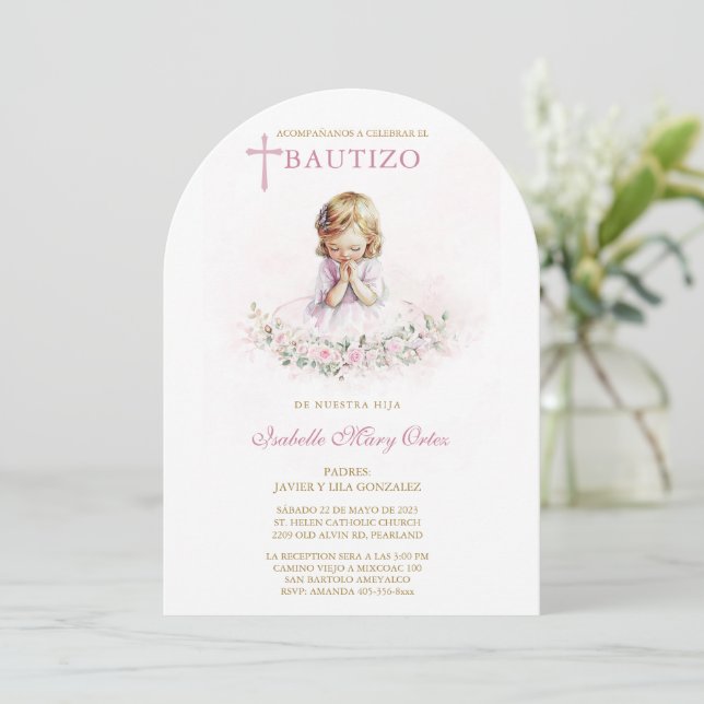 Invitation Tarjeta Personalizada Bautizo Niña (Debout devant)