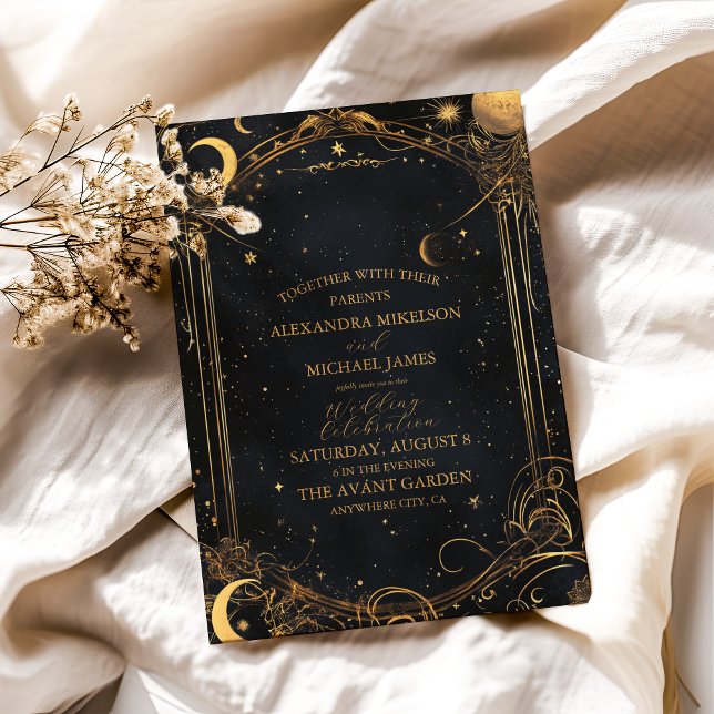 Invitation Tarot Céleste Mariage Soleil Lune Étoiles Or (Créateur téléchargé)