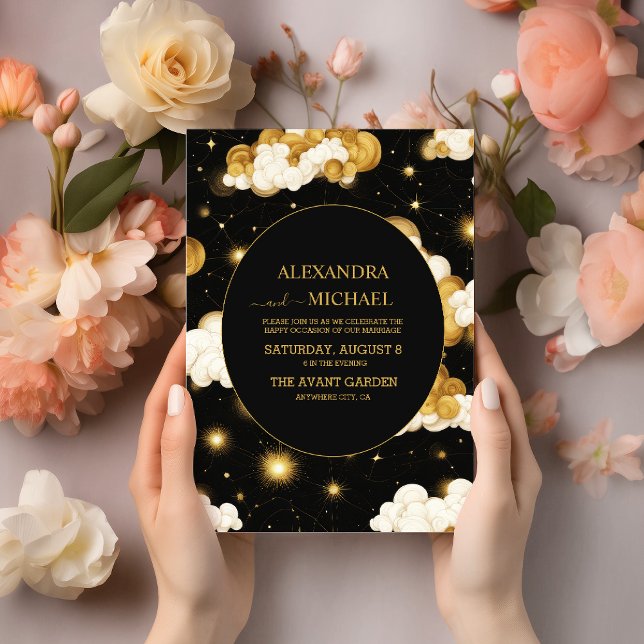 Invitation Tarot Céleste Mariage Soleil Lune Étoiles Or (Créateur téléchargé)
