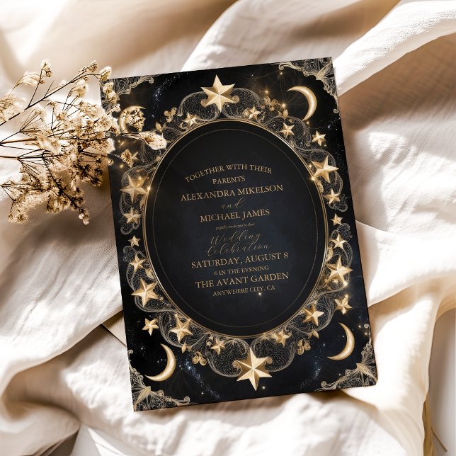 Invitation Tarot Celestin Mariage Sun Moon Stars Gold (Créateur téléchargé)