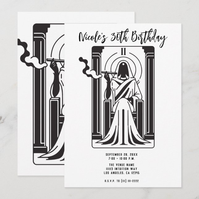 Invitation Tarot Grande Prêtresse Fumée de Weed Occulte (Devant / Derrière)