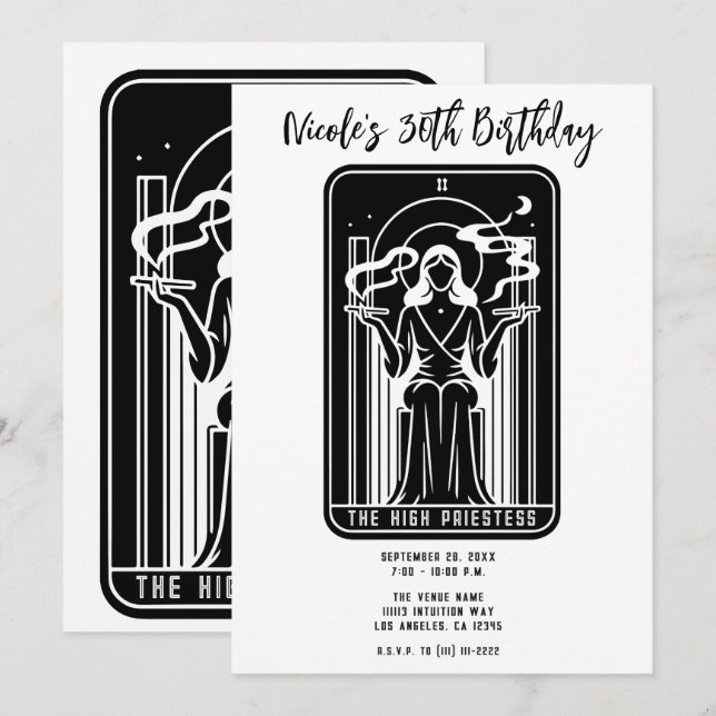 Invitation Tarot Grande Prêtresse Fumée de Weed Occulte (Devant / Derrière)