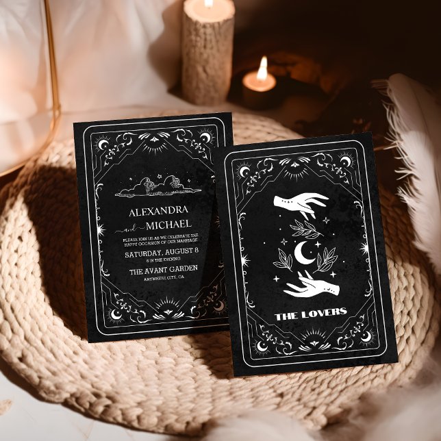 Invitation Tarot Mariage Amoureux Noir Blanc (Créateur téléchargé)