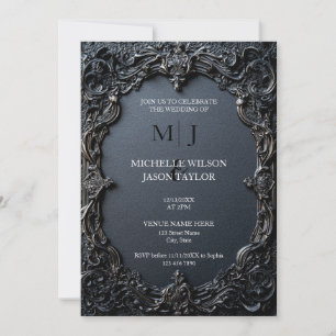 Invitation Tarot Moderne Gothique Noir et Or Monogramme 