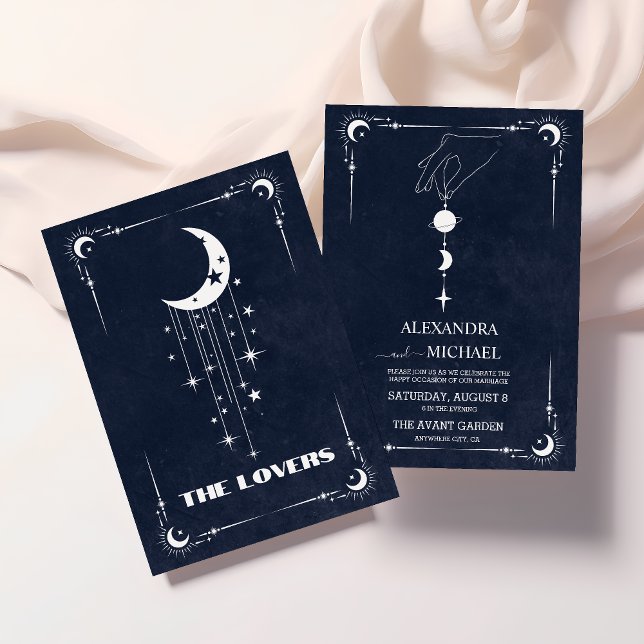 Invitation Tarot Navy Blue Les Amoureux Mariage (Créateur téléchargé)