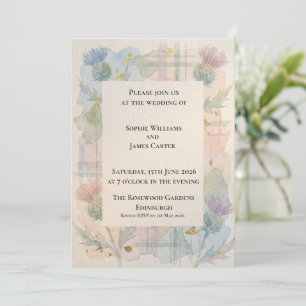 Invitation Tartan à carreaux pastel Chardon Mariage écossais