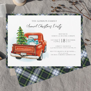 Invitation Tartan à carreaux rouge camion Gordon Fête de Noël