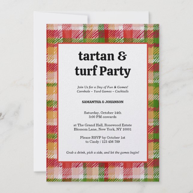 Invitation Tartan and Turf Outdoor Lawn Games Party (Devant)