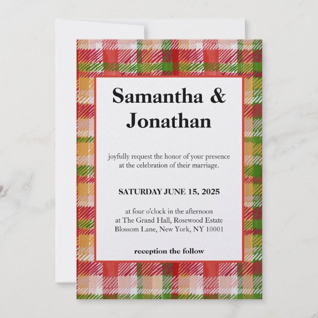 Invitation Tartan de mariage simple (Devant)
