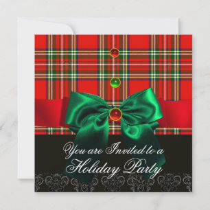 INVITATION TARTAN D'ÉCOSSE ROUGE ET PARTI DE NOËL GREEN BOWS