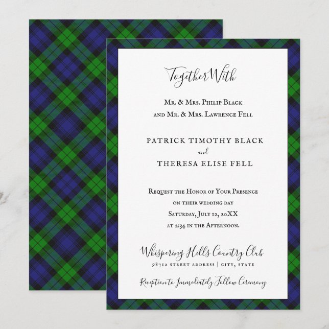 Invitation Tartan du clan Campbell Black Watch Mariage (Devant / Derrière)