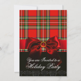 INVITATION TARTAN ÉCOSSAIS AVEC UN RUBIS ROUGE NOËL FÊTE