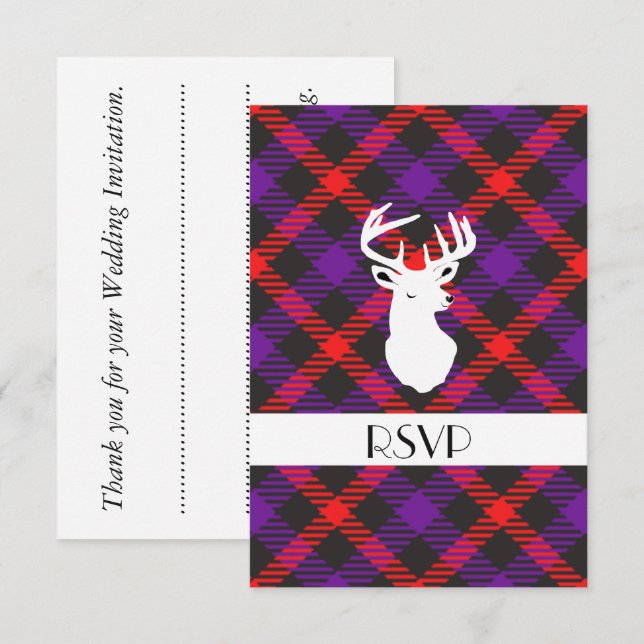 Invitation Tartan Écossais Clan Payé Orange Violet Motif (Devant / Derrière)