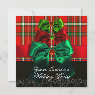 INVITATION TARTAN ÉCOSSAIS ET ROUGE GREEN BOWS NOËL PARTI