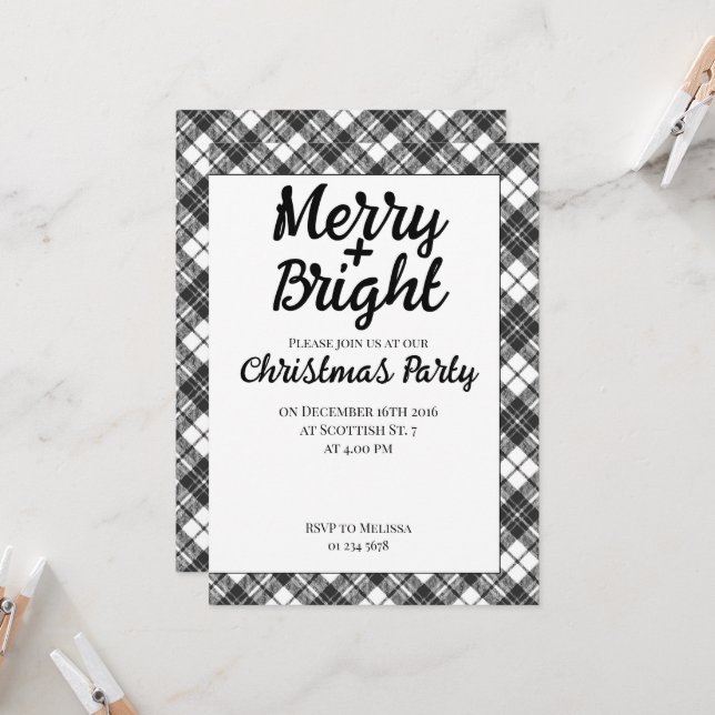 Invitation Tartan fêtes Noël Fête Joyeux Bright (Devant/Arrière en situation)